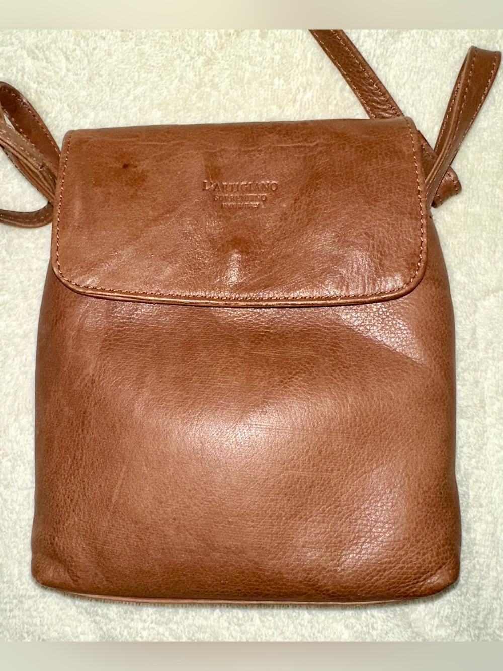 L'Artigiano Sorrentino Italy Brown Leather Crossbody Bag Small 8x7 Handcrafted